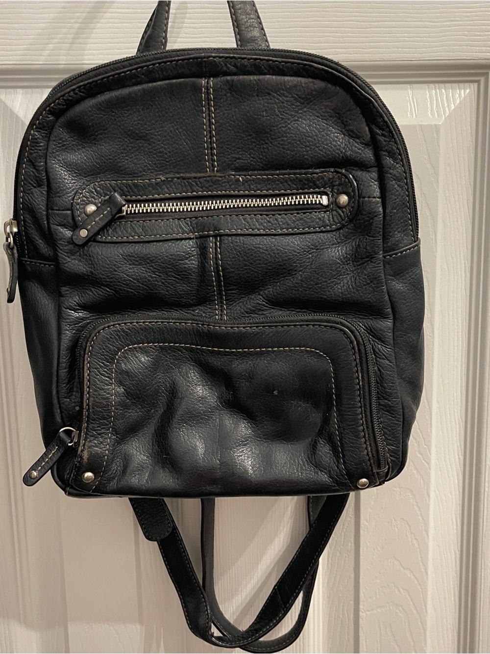 Pelle Studio Black Leather Mini Backpack with Silver Hardware